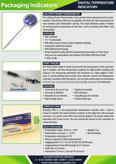 Digital Temperature Indicators - TEMPLOG ONE / Temp Tracer / Lollipop Probe Thermometer