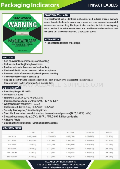 Impact Labels - ShockWatch Label 