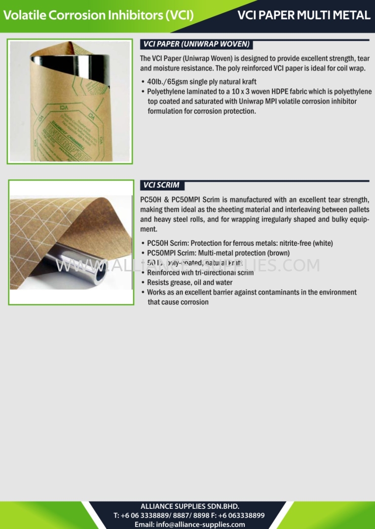 VCI Paper Multi-Metal - VCI Paper (Uniwrap Woven) /VCI Paper (Uniwrap)/VCI Scrim Volatile Corrosion Inhibitors (VCI) Product Securing & Damage Prevention INDUSTRIAL PACKAGING SOLUTION