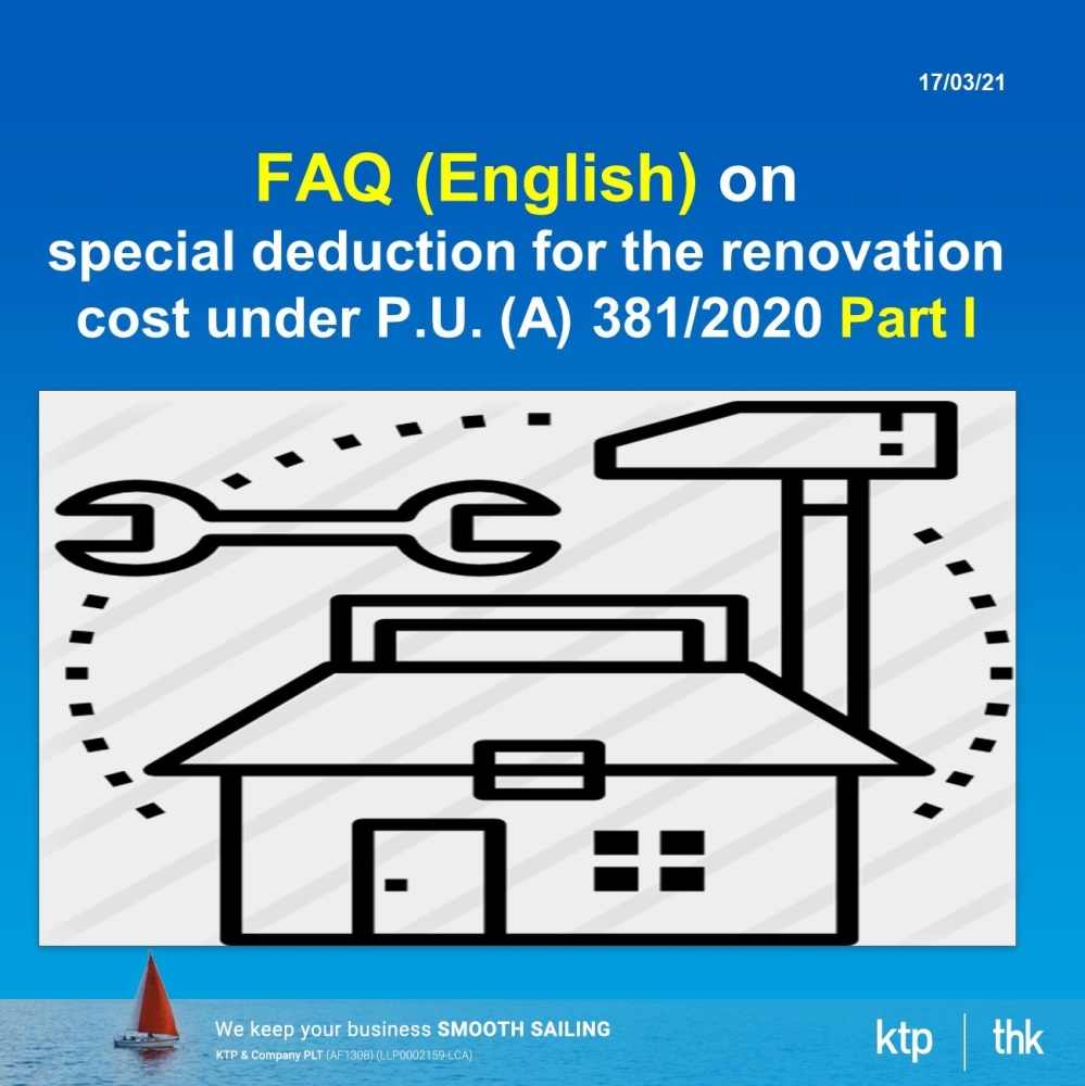 FAQ (English version) on special deduction for the renovation cost under P.U. (A) 381/2020