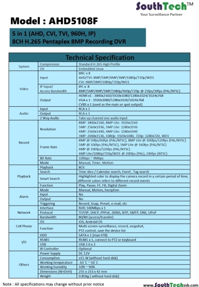 South Tech - AHD5108F (8 Ƶ 800 ·¼)