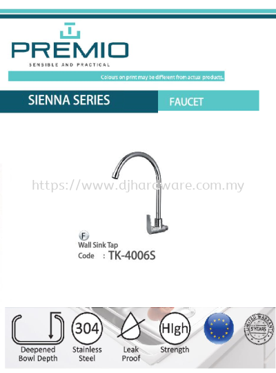 PREMIO SENSIBLE AND PRACTICAL SIENNA SERIES FAUCET WALL SINK TAP TK4006S (WS)