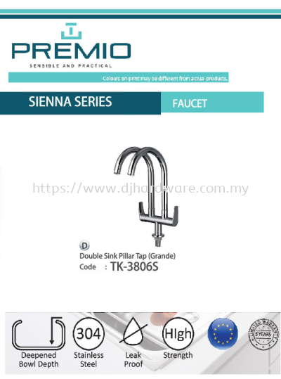 PREMIO SENSIBLE AND PRACTICAL SIENNA SERIES FAUCET DOUBLE SINK PILLAR TAP GRANDE TK3806S (WS)