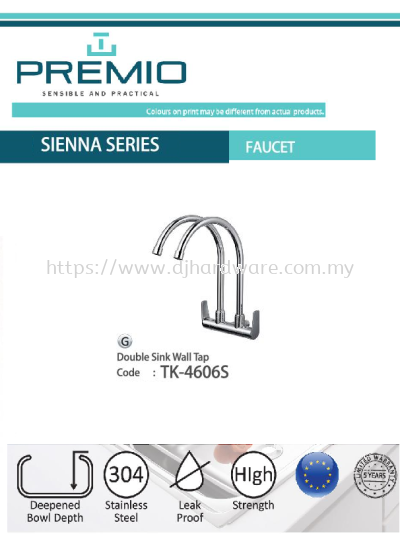 PREMIO SENSIBLE AND PRACTICAL SIENNA SERIES FAUCET DOUBLE SINK WALL TAP TK4606S (WS)