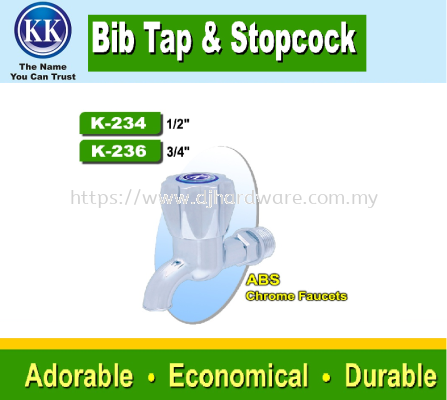 KK THE NAME YOU CAN TRUST BIB TAP & STOPCOCK ABSORTED COLOURS TO SUIT INDIVIDUAL PREFERENCE ABS CHROME FAUCETS K236 (WS)