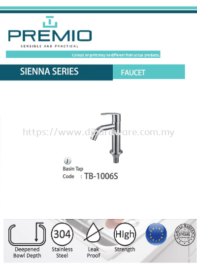 PREMIO SENSIBLE AND PRACTICAL SIENNA SERIES FAUCET BASIN TAP TB1006S (WS)