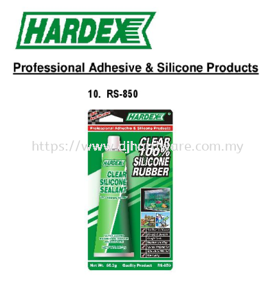 HARDEX PROFESSIONAL ADHESIVE & SILICONE PRODUCTS CLEAR 100% SILICONE RUBBER RS850 (WS)