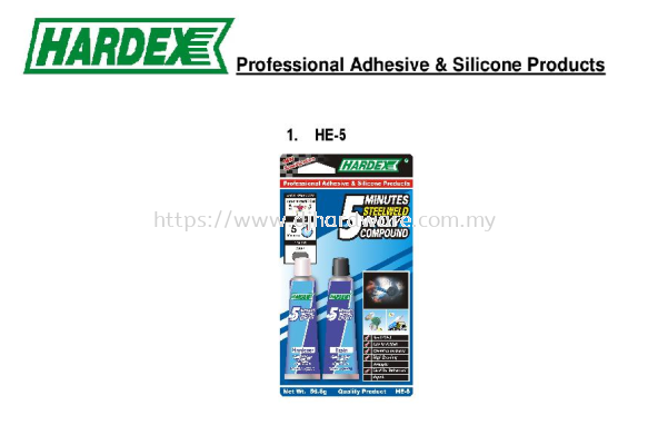 HARDEX PROFESSIONAL ADHESIVE & SILICONE PRODUCTS 5 MINUTES STEELWELD EPOXY COMPOUND HE5 (WS)