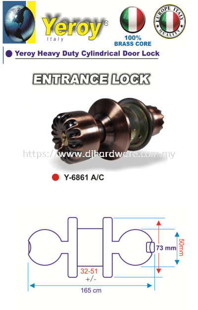 YEROY HIGH QUALITY HEAVY DUTY CYLINDRICAL LOCK Y6861AC (LSK)