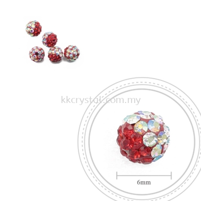 Bling Ball, 6mm, B008 Light Siam + Rainbow White, 5pcs:pack