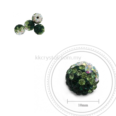 Bling Ball, 10mm, B025, Emerald + Peridot + Rainbow White, 4pcs:pack