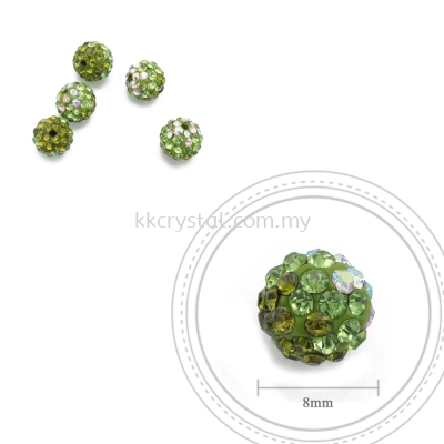 Bling Ball, 8mm, B026, Olivine + Peridot + Rainbow White, 5pcs:pack