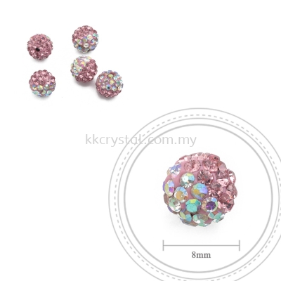 Bling Ball, 8mm, B004, Light Rose + Rainbow White, 5pcs:pack