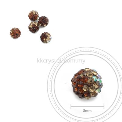 Bling Ball, 8mm, B124, Dark Brown + Light Brown + Rainbow White, 5pcs:pack