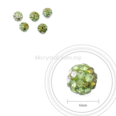 Bling Ball, 6mm, B026 Olivine + Peridot + Crystal AB, 5pcs:pack