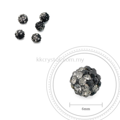 Bling Ball, 6mm, B039 Black + Black Diamond, 5pcs:pack