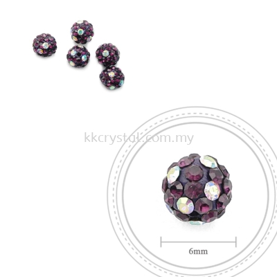 Bling Ball, 6mm, C012 Amethyst + Rainbow DOT, 5pcs:pack