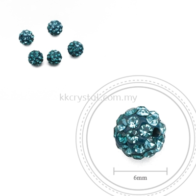 Bling Ball, 6mm, B019 Blue Zircon + Aquamarine, 5pcs:pack