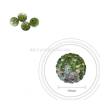 Bling Ball, 10mm, B026, Olivine + Peridot + Rainbow White, 4pcs:pack