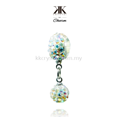 Bling Charm 12mm + 8mm Round Dangle, A101, Rainbow White