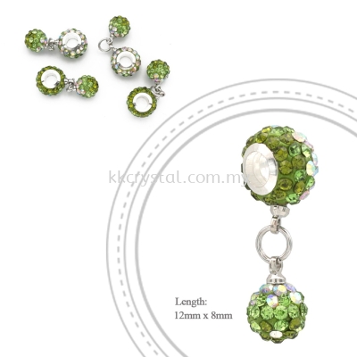 Bling Charm 12mm + 8mm Round Dangle, B026, Olivine + Peridot + Rainbow White