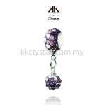 Bling Charm 12mm + 8mm Round Dangle, B012, Amethyst + Light Amethyst + Rainbow White