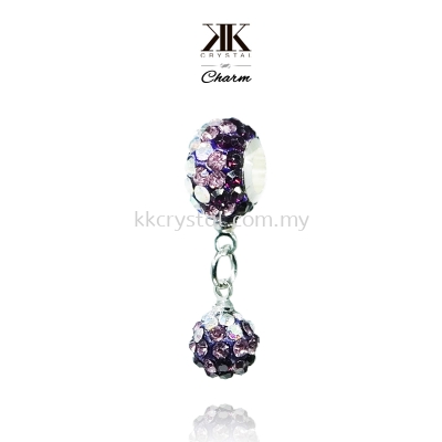 Bling Charm 12mm + 8mm Round Dangle, B012, Amethyst + Light Amethyst + Rainbow White