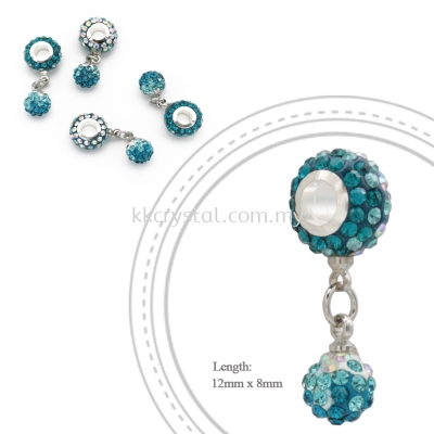 Bling Charm 12mm + 8mm Round Dangle, B019, Blue Zircon + Aquamarine + Rainbow White