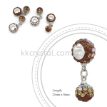 Bling Charm 12mm + 8mm Round Dangle, B031, Smoked Topaz + Light Colorado Topaz + Rainbow White