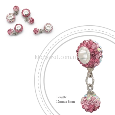 Bling Charm 12mm + 8mm Round Dangle, B005, Rose + Light Rose + Rainbow White