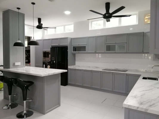 Matte Medium Grey with  Quartz Stone Table Top