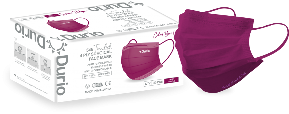 Durio 545 Trendish 4 Ply Surgical Face Mask- Dark Purple