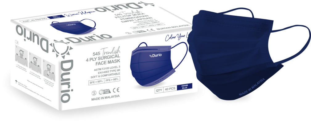 Durio 545 Trendish 4 Ply Surgical Face Mask - Denim Blue