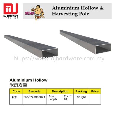 SUMO ALUMINIUM HOLLOW H21 2 X 1 X 20 9555747306621 (CL)