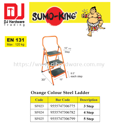 SUMO KING ORANGE COLOUR STEEL LADDER EN131 SF024 4 STEP 9555747306782 (CL)