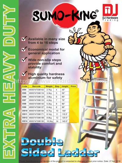 SUMO EXTRA HEAVY DUTY DOUBLE SIDED LADDER ALUMINIUM DS8 5.3KG 9555747306140 (CL)