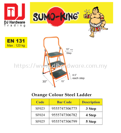 SUMO KING ORANGE COLOUR STEEL LADDER EN131 SF023 3 STEP 9555747306775 (CL)