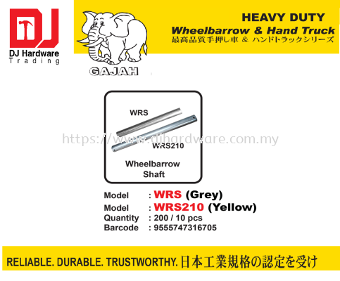 GAJAH WHEELBARROW & HAND TRUCK HEAVY DUTY WHEELBARROW SHAFT YELLOW WRS210 9555747316705 (CL)