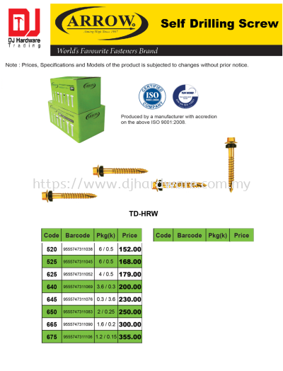 ARROW WORLDS FAVOURITE FASTENERS BRAND SELF DRILLING HEX HEAD ROOFING AWNING SCREW FOR METAL CW WASHER TD HRW 675 9555747311106 (CL)