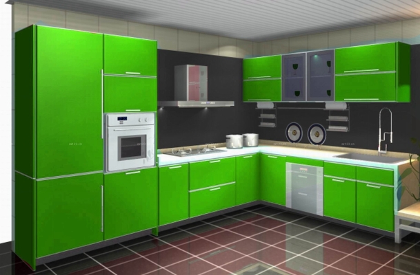 Green Color Concept Kitchen Cabinet Design Refer