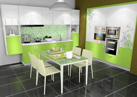 Green Color Concept Kitchen Cabinet Design Refer