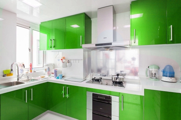 Green Color Concept Kitchen Cabinet Design Refer