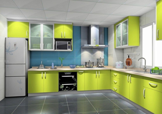 Green Color Concept Kitchen Cabinet Design Refer