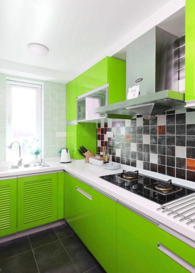 Green Color Concept Kitchen Cabinet Design Refer