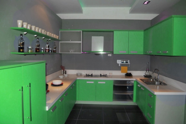 Green Color Concept Kitchen Cabinet Design Refer