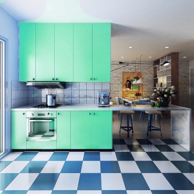 Green Color Concept Kitchen Cabinet Design Refer