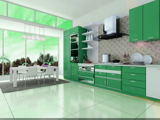 Green Color Concept Kitchen Cabinet Design Refer