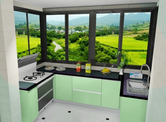 Green Color Concept Kitchen Cabinet Design Refer