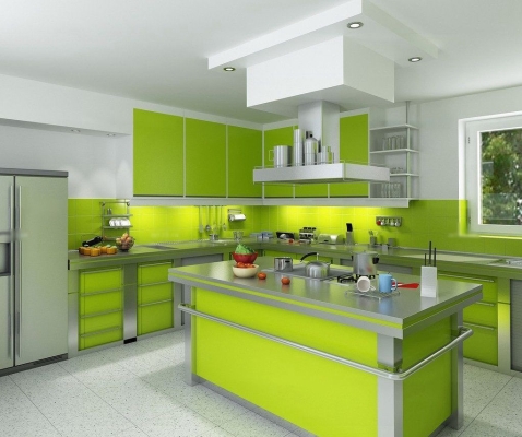 Green Color Concept Kitchen Cabinet Design Refer