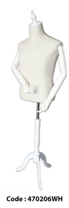 470206WH - MALE TORSO with HAND and WOODEN TRIPOD (WHITE) TORSO BODYFOAM MANNEQUIN MANNEQUINS